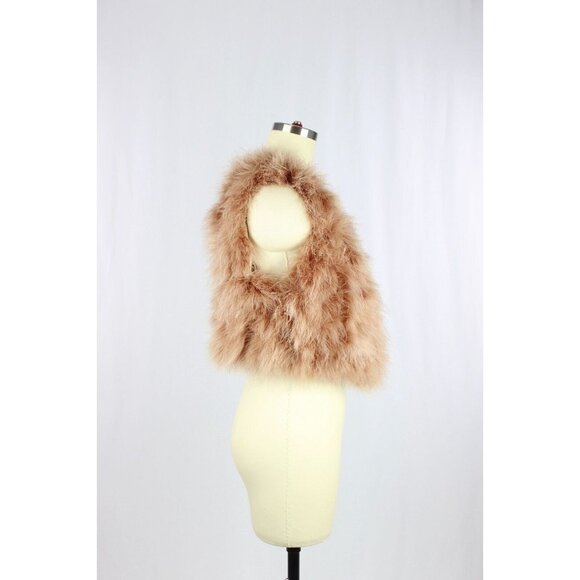 AKUALANI Dusty Pink Ostrich Feather Cropped Vest Shrug, Size S/M - Picture 2 of 13